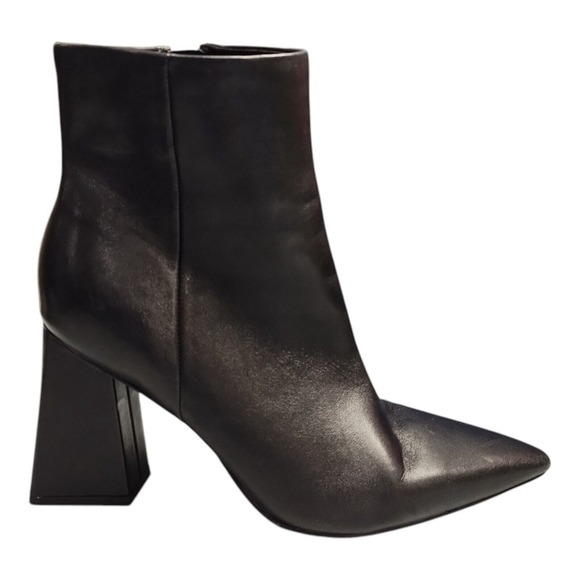 Marc Fisher Ankle Bootie Boots Womens Sz 8 Black Leather Pointed Toe Side Zipper